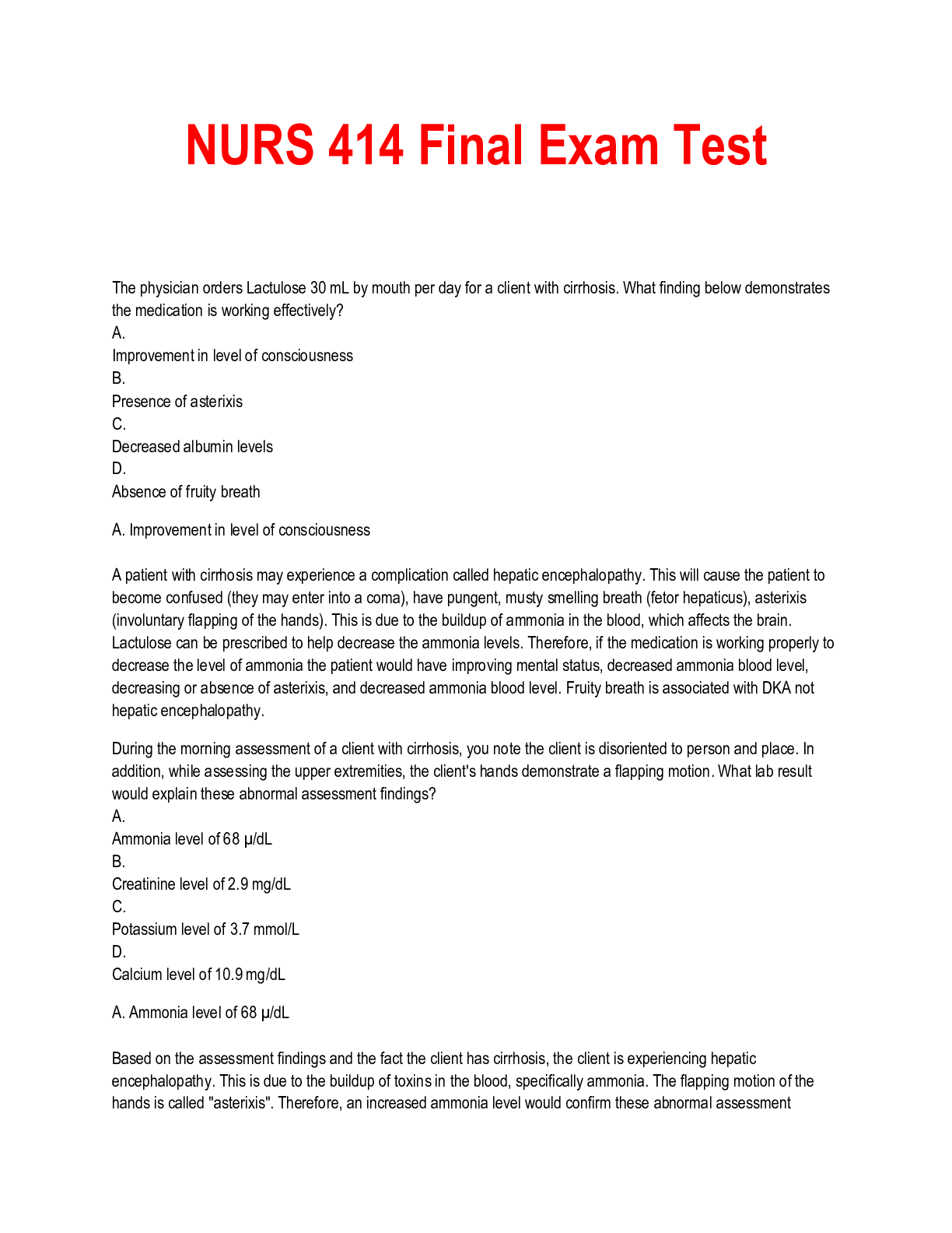 Preview image for NURS 414 Final Exam Test